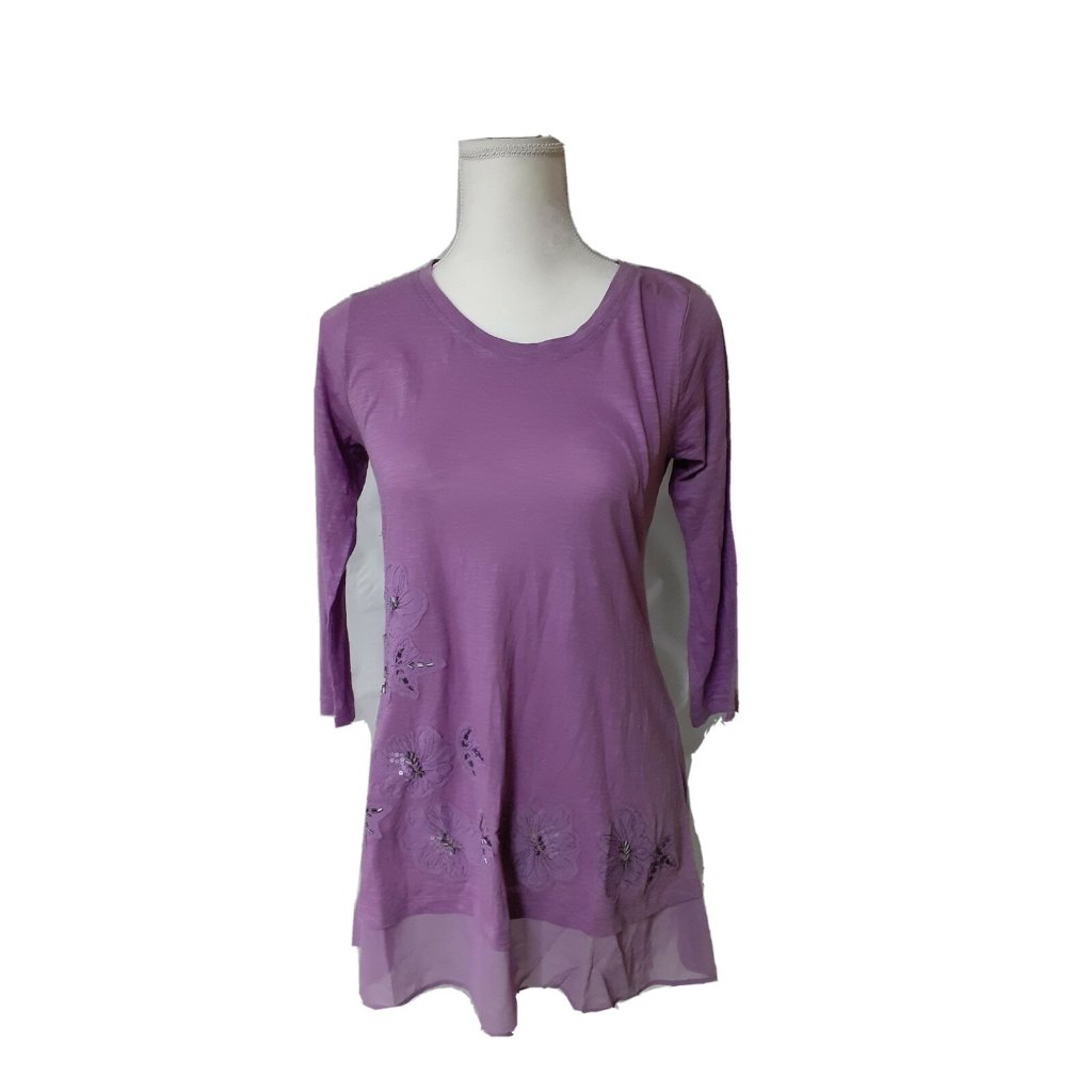 Logo By Lori Goldstein Women's Shirt, Xxs, 3/4 Length Sleeves, Beaded, Purple